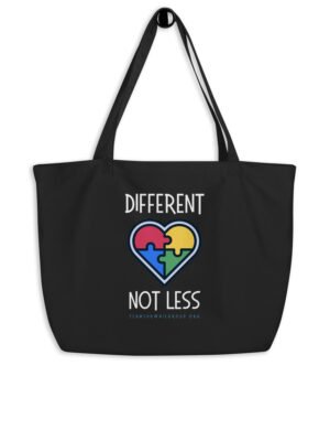 Different, Not Less – Large organic tote bag
